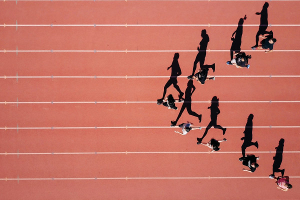 Athletes on a running track